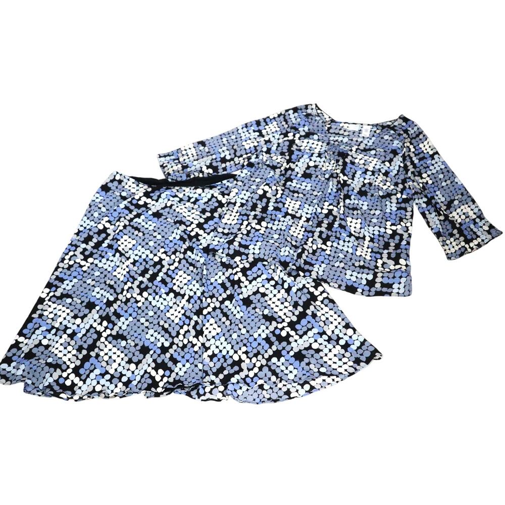 Vintage Y2K Emma James Blue Polka Dot Skirt Set Ruffle Smocked Women Plus 20W